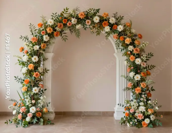 Elegant Orange and White Archway Decorated with Flowers