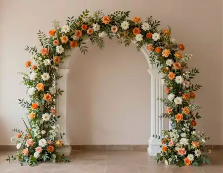 Elegant Orange and White Archway Decorated with Flowers
