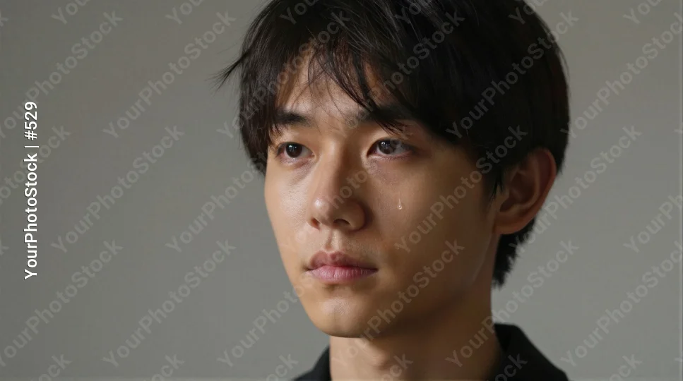 Young Asian Man with Messy Hair Looking Directly into Camera