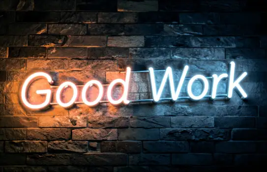 Neon Sign with 'Good Work' Text
