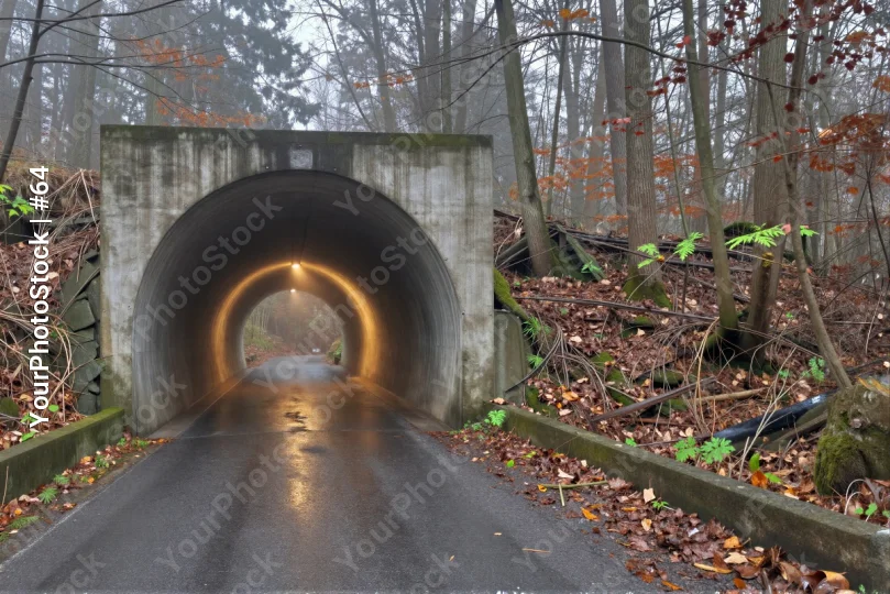 Forest Tunnel with Fog on a Misty Day road nature