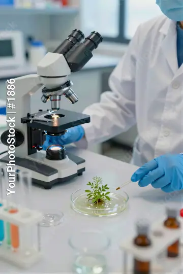 Scientist Examining Plant Under Microscope laboratory