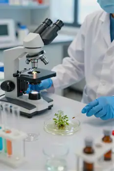 Scientist Examining Plant Under Microscope laboratory