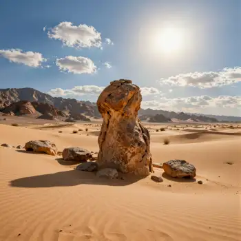 Desert Landscape with Sunlit Rock Formation tree stump