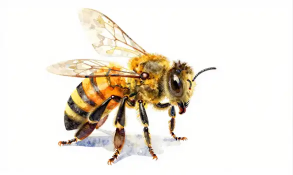 Watercolor Illustration of a Bee with Transparent Wings