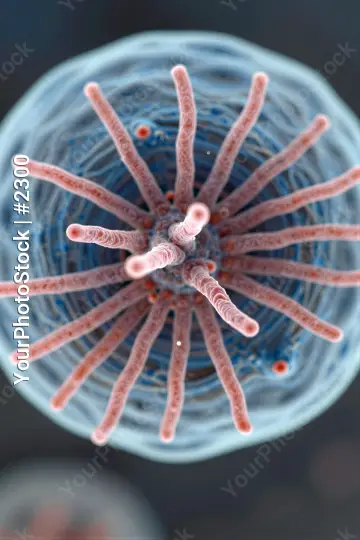 Scientific microscopic visualization of a cellular or viral structure