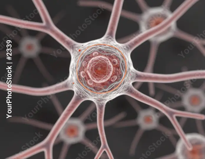Group of Neurons in Radial Pattern with Bright Orange Central Cell
