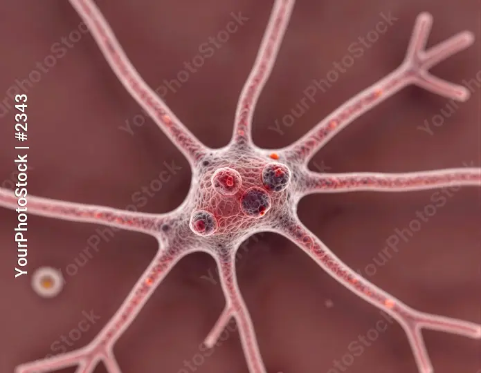 Neuron Cells Under Microscope, Pinkish-Red neurons