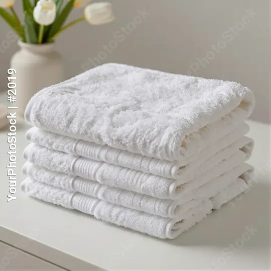 Neatly Folded White Towels on Dresser tidy minimalist hotel