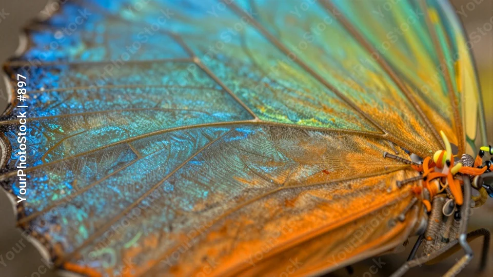 Close-up of Butterfly Wing with Rainbow Colors