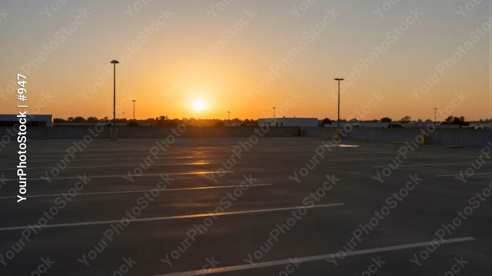 Empty Parking Lot at Sunset serene warm glow low angle shot