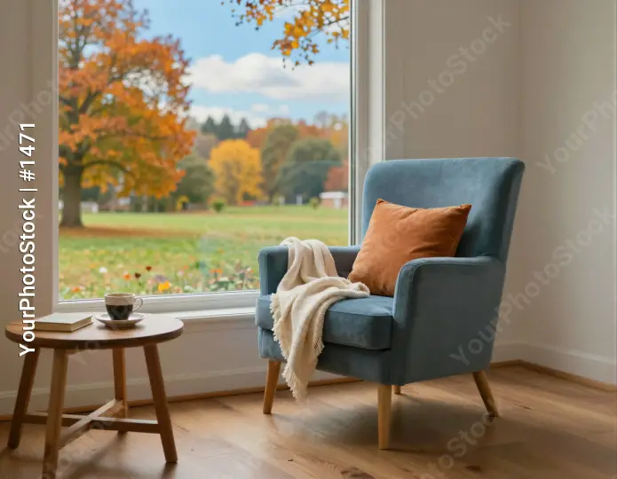 Autumn Room Corner with Coffee and Book window
