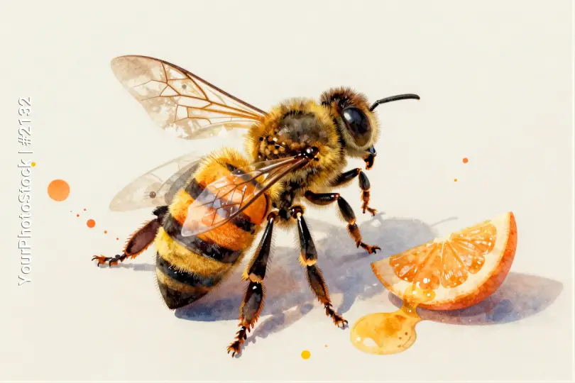 Bee with Orange Slice Illustration watercolor