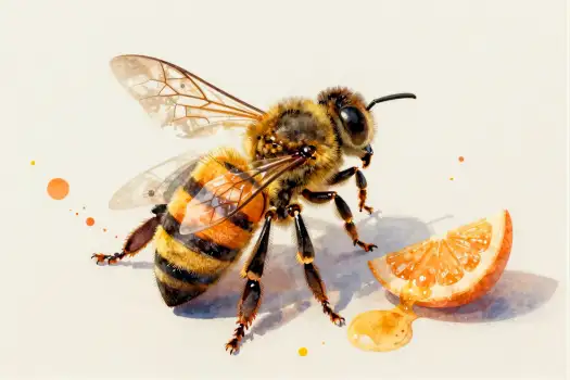 Bee with Orange Slice Illustration watercolor