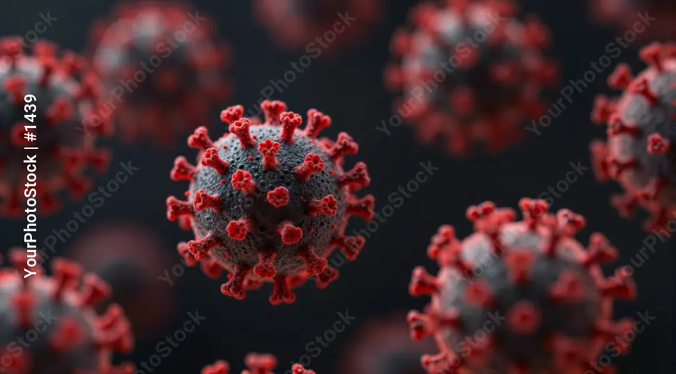 Red Viruses Spherical Bacteria Close-Up metallic