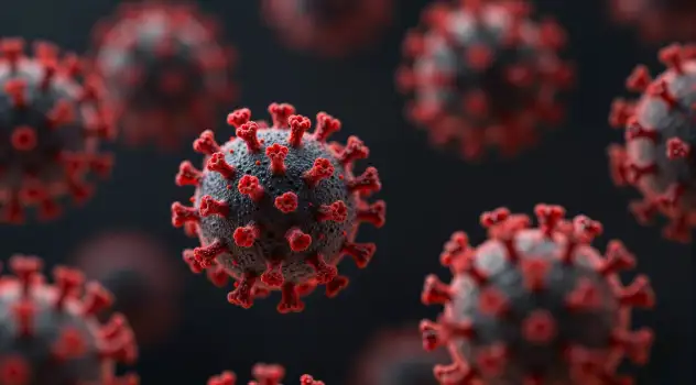 Red Viruses Spherical Bacteria Close-Up metallic
