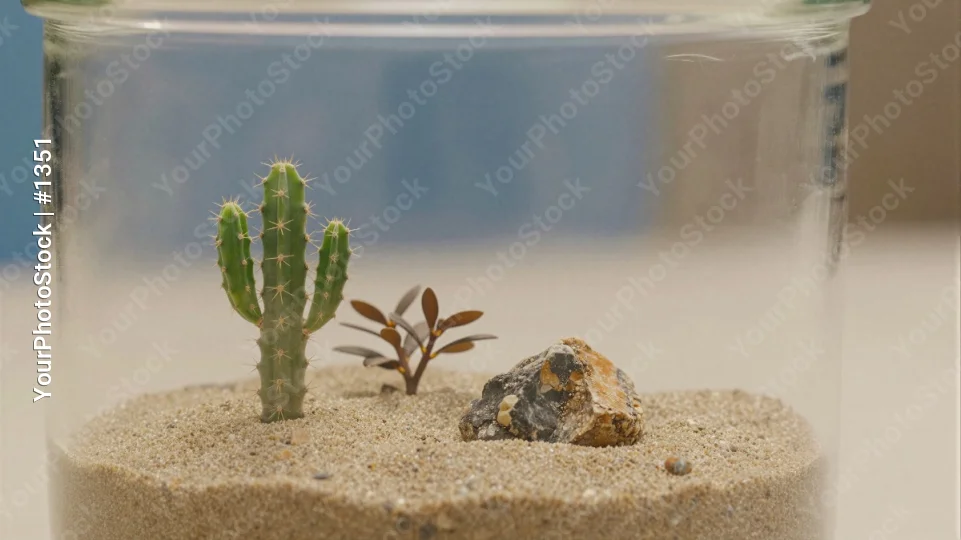 Small Terrarium in Glass Jar with Cactus and Succulent Plants