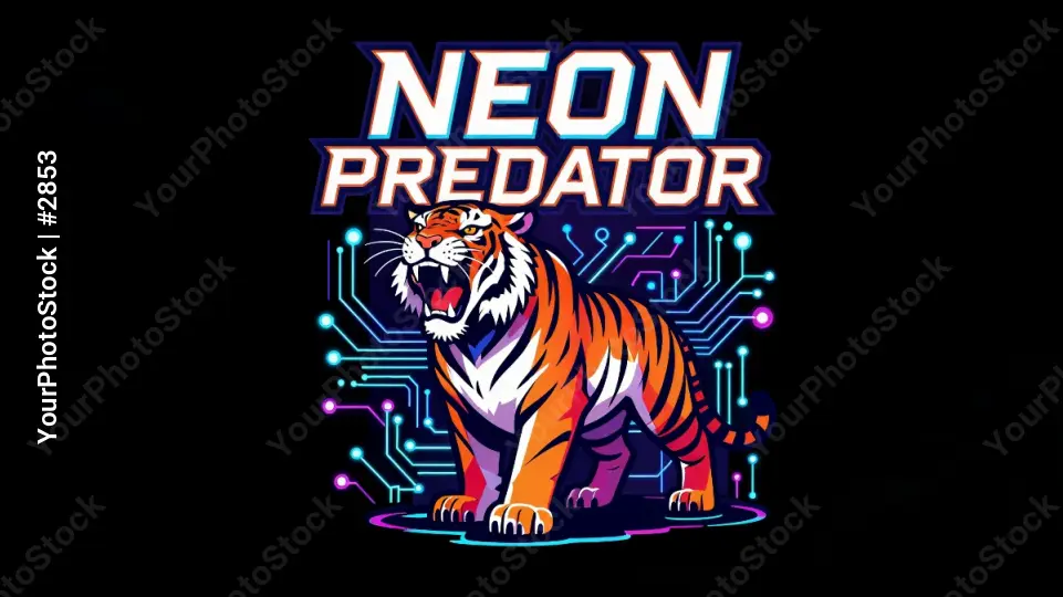 Neon Predator Logo with Tiger retro