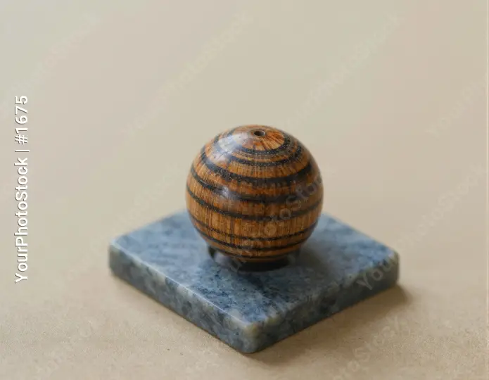 Wooden Striped Object on Blue Marble Base beige background