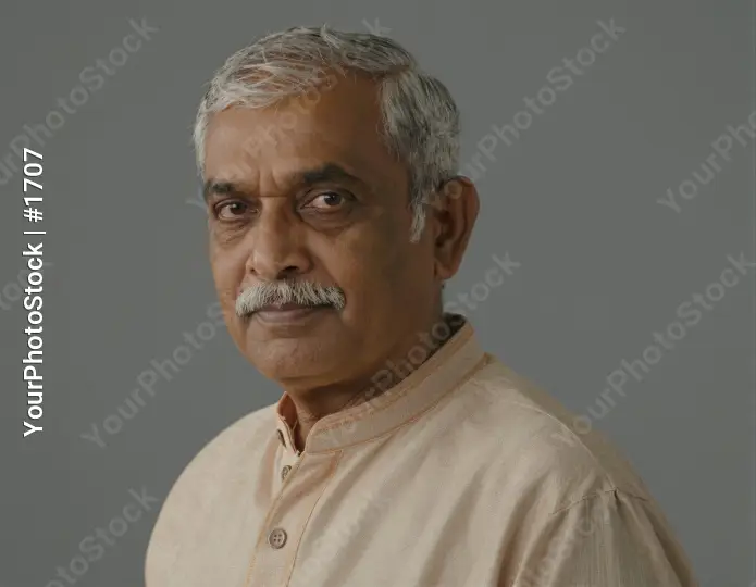 Elderly Man with Mustache in Serious Portrait
