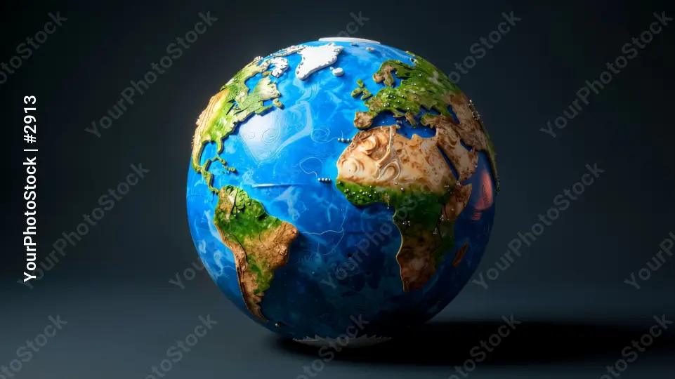 Earth Globe on a black background cartoon 3d