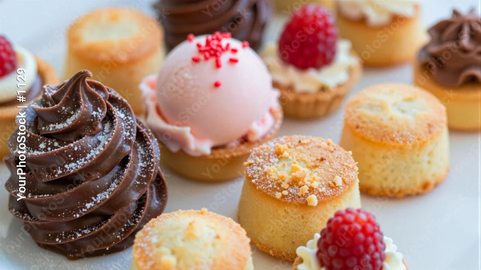 Nine Desserts Arranged in Circle on White Plate