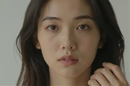 Serious Young Woman with Loose Waves Looking Thoughtful asian woman