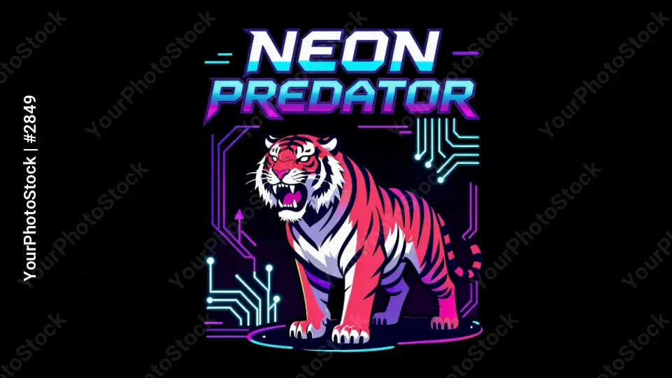 Neon Predator Advertisement with tiger retro