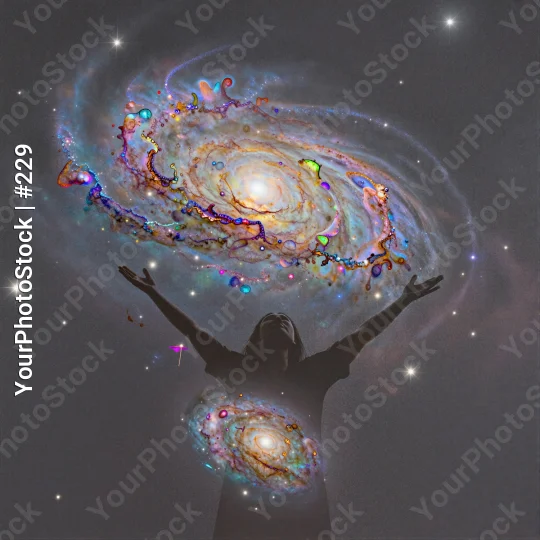 Person Reaching Towards Galaxy spiral vibrant