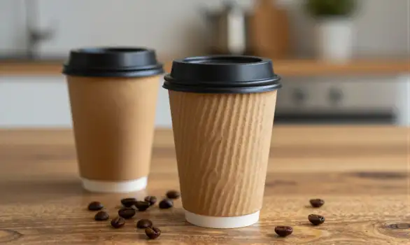 Paper Coffee Cups on Wooden Countertop coffee beans