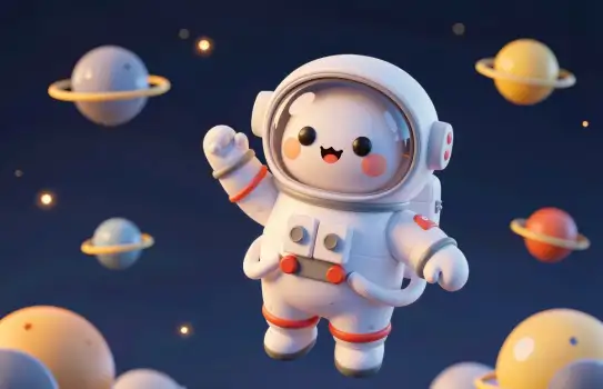 Cute Astronaut Toy Floating in Deep Space Background