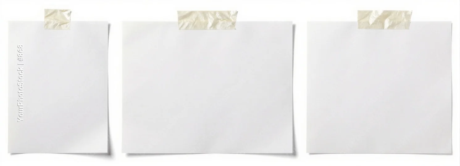 Three White Sheets of Paper Triangular Formation Adhesive Tape sticky note
