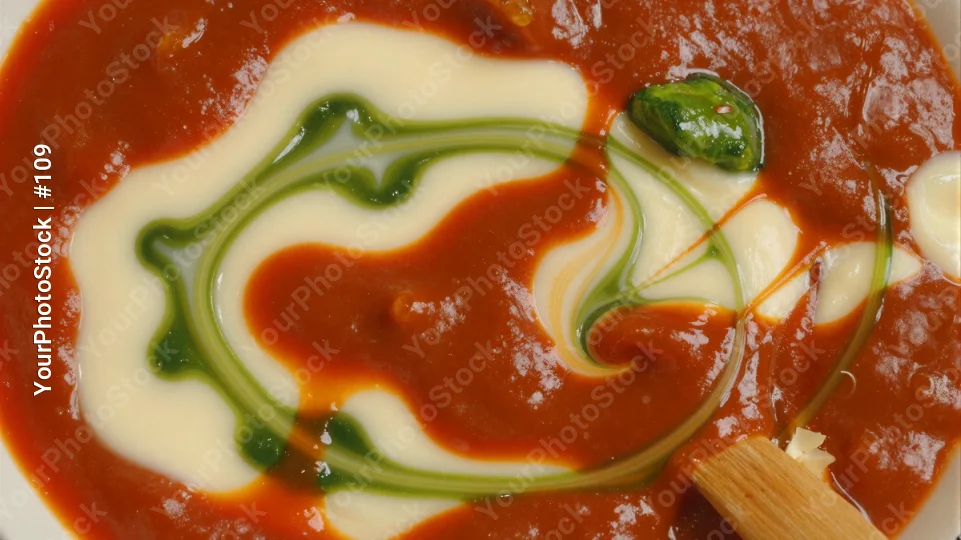 Creamy Tomato Sauce with Swirl of White Cream on Plate