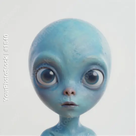 Alien-like Creature Close-Up pale blue round large eyes