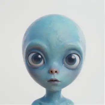 Alien-like Creature Close-Up pale blue round large eyes
