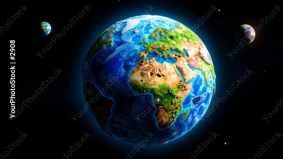 Earth from Space with Planets and Moons cartoon stylized education