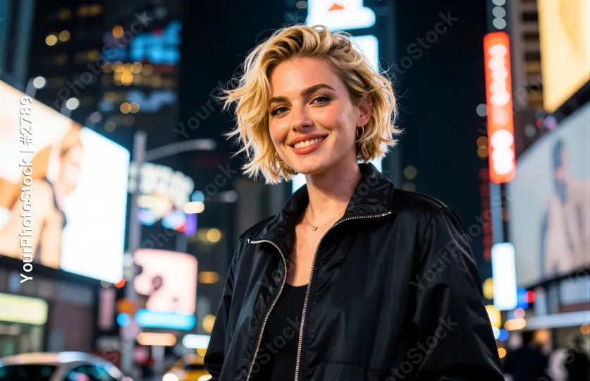 Portrait of a Beautiful Young Woman in Urban Setting at Night