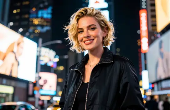 Portrait of a Beautiful Young Woman in Urban Setting at Night