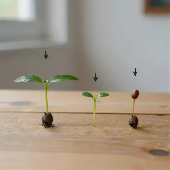 Three Seedlings Growing on Wooden Surface triangular formation