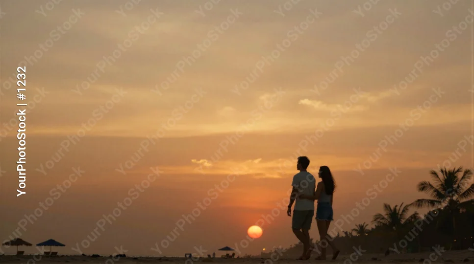 couple walking on beach at sunset romantic peaceful