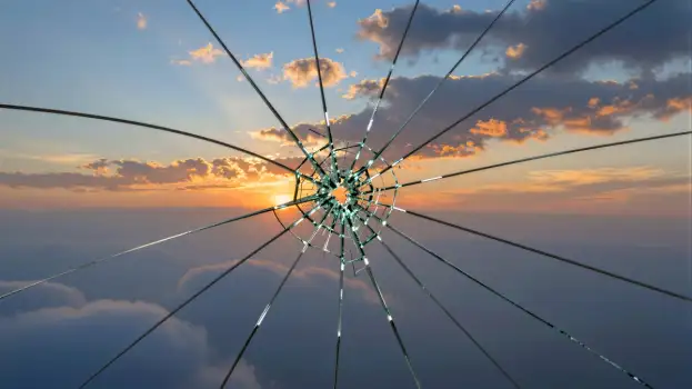 Broken Glass Window with Sunset sunset reflection