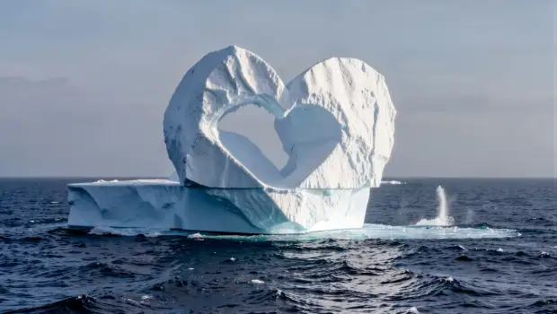 Heart-shaped iceberg in the ocean