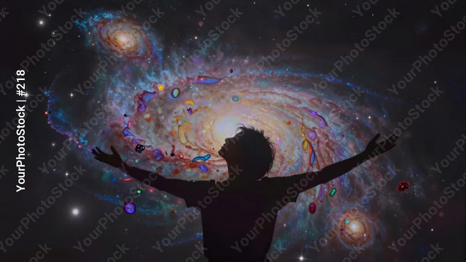 Silhouette Person in Front of Vast Galaxy universe