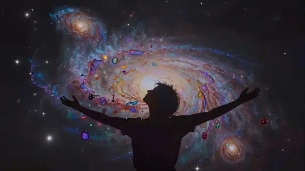 Silhouette Person in Front of Vast Galaxy universe