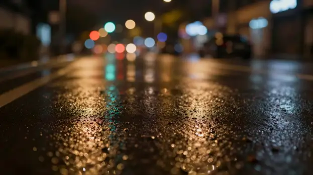 Wet Road at Night bokeh city street rainy gloomy