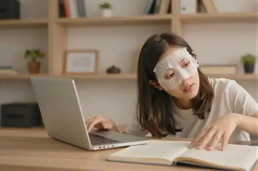Young Woman Working at Desk laptop typing notebook