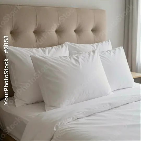 Bedroom with White Sheets and Pillows arranged hotel
