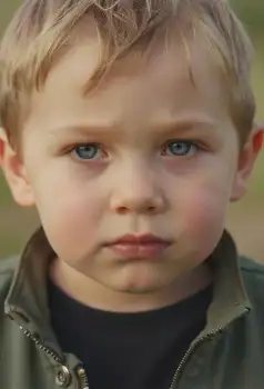 Young Boy in Green Jacket Looking Directly at Camera kid