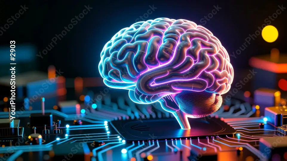 Neural Network Illustration on Circuit Board AI Brain