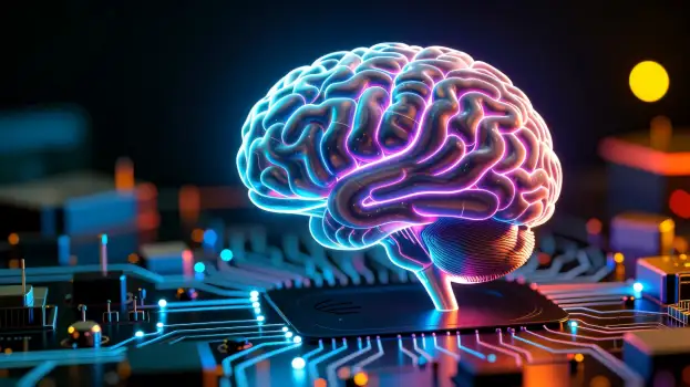 Neural Network Illustration on Circuit Board AI Brain